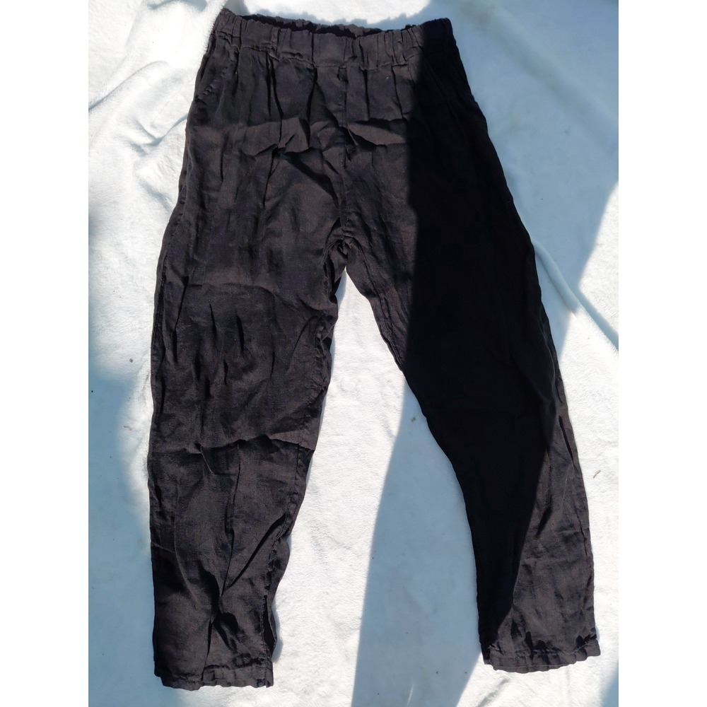 YV Made In Italy 100% Linen Pants Womens 2XL Black Gauzey Elastic Waist Pull On